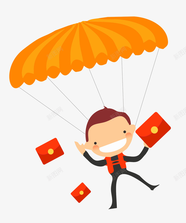 卡通儿童抢红包插画png免抠素材_新图网 https://ixintu.com 卡通儿童 卡通儿童抢红包插画 彩色 橙色 红包 降落伞