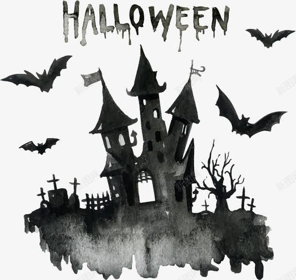 万圣节元素png免抠素材_新图网 https://ixintu.com 万圣节HALLOWEEN水墨水彩城堡蝙蝠