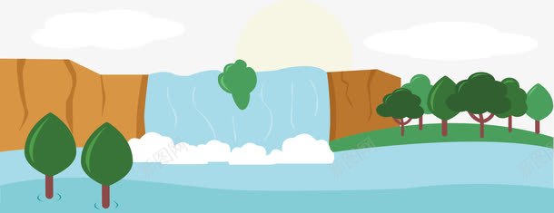山水风景插画矢量图ai免抠素材_新图网 https://ixintu.com 山水 水彩河流 河流 瀑布 矢量图 风景插画