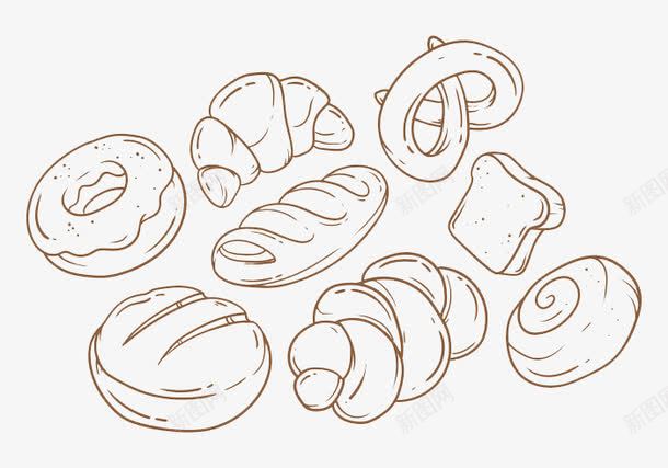 食物图形png免抠素材_新图网 https://ixintu.com 创意食物线条 填色练习 手绘甜甜圈 手绘面包 黑白