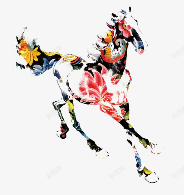手绘水墨画彩色动物骏马png免抠素材_新图网 https://ixintu.com 动物 彩色 手绘 水墨画 骏马
