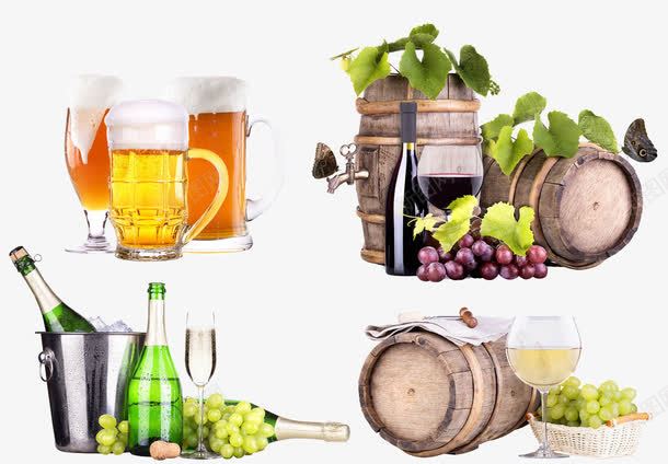 葡萄酒与啤酒png免抠素材_新图网 https://ixintu.com 啤酒 干白 玻璃酒杯 红酒 葡萄 葡萄酒 酒桶 酒水 酒水饮料 餐饮美食 高脚杯