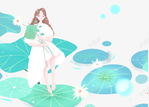 你好初夏荷叶上的女孩png免抠素材_新图网 https://ixintu.com 24节气 二十四节气 你好初夏 夏天 小暑 小暑节气 清新 节气
