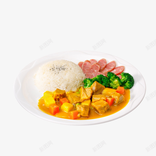 实物咖喱饭套餐png免抠素材_新图网 https://ixintu.com 卡通咖喱饭 印度咖喱 咖喱饭套餐 土豆块 花椰菜 香肠