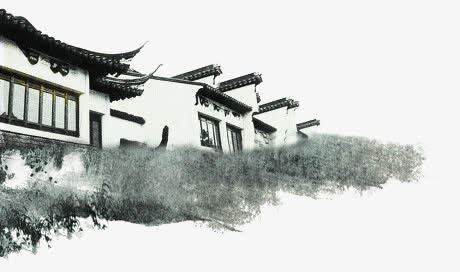 黑白山水建筑水墨画png免抠素材_新图网 https://ixintu.com 古风 建筑 房子 水墨画