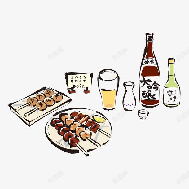 日式料理png免抠素材_新图网 https://ixintu.com 啤酒 寿司 手绘 日式美食文化 日料 烤串 美食PNG免抠元素