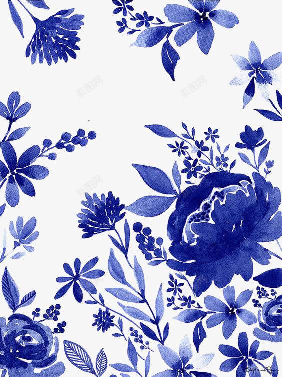 植物png免抠素材_新图网 https://ixintu.com 兰花 卡通手绘 叶子 水彩画 花团 蓝花