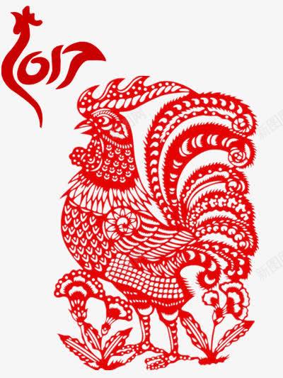 红色大公鸡剪纸png免抠素材_新图网 https://ixintu.com 2017年 大吉大利 巨大威武公鸡 新年文字 日历 红色剪纸 鸡年图文 鸡年文字