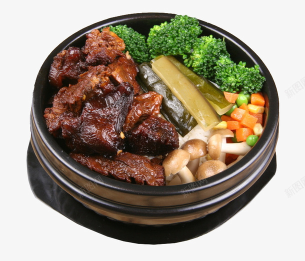 红烧牛肉饭煲仔牛肉饭png免抠素材_新图网 https://ixintu.com 煲仔牛肉饭 瓦煲 米饭 红烧牛肉 红烧牛肉饭 美食 西蓝花 香菇