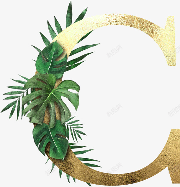创意植物字母Cpng免抠素材_新图网 https://ixintu.com PNG 字母 森林 植物 金色