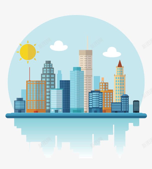 蓝色建筑png免抠素材_新图网 https://ixintu.com 圆形 圆楼 城市 建筑 房子 楼 矢量素材 蓝色