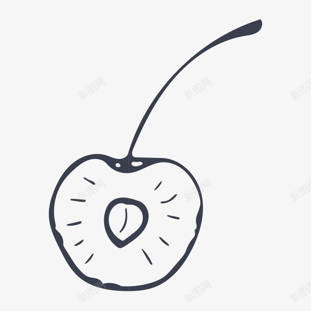 线描半个樱桃图标png_新图网 https://ixintu.com 半个樱桃 手绘半个樱桃 水果 粗线条 线描半个樱桃 食物 黑白半个樱桃
