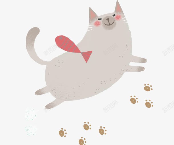 卡通狗可爱的小猫图png免抠素材_新图网 https://ixintu.com 动物 卖萌小猫 卡通 呆萌的 宠物 小猫 小鱼 插图 猫爪印