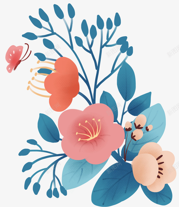 手绘小清新装饰鲜花psd免抠素材_新图网 https://ixintu.com 手绘插画 春天 花卉 装饰图案 装饰花束 鲜花