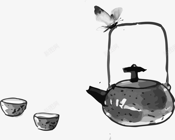 黑色中国风茶壶png免抠素材_新图网 https://ixintu.com 中国风 水墨 简约 茶壶 茶艺 虫子 装饰图案 黑色
