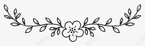 手绘黑色线条花卉叶子简笔画图标图标