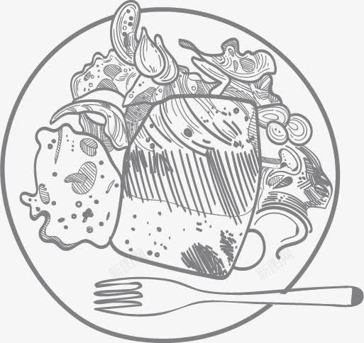 线描灰色食物和刀叉png免抠素材_新图网 https://ixintu.com 刀叉 线描 美食 食物