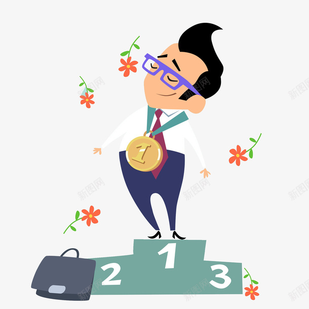卡通站在领奖台上的男人图png免抠素材_新图网 https://ixintu.com 123名 上班族 冠军 卡通 商务 帅气的 男人 白领 西装 金牌 领奖台 领奖站台