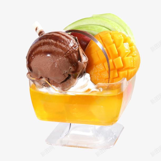 冷饮水果布丁png免抠素材_新图网 https://ixintu.com 产品实物 冰激凌球 冷饮杯 奶油 巧克力冰激凌 布丁 摄影 芒果 透明玻璃杯 黄色布丁