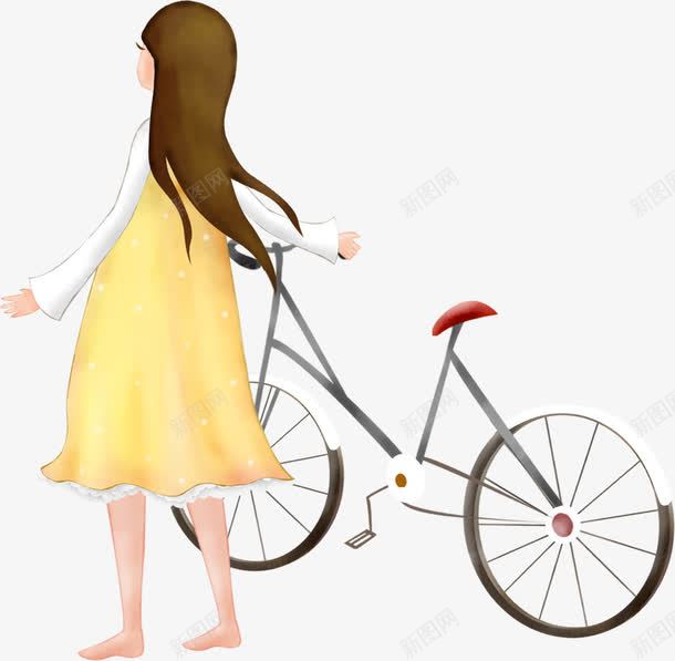 手绘春天踏青女孩单车png免抠素材_新图网 https://ixintu.com 单车 女孩 春天 踏青