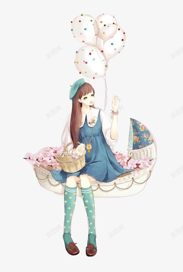 卡通立绘彩绘拿着气球女子png免抠素材_新图网 https://ixintu.com 卡通 女子 拿着 气球 绘彩