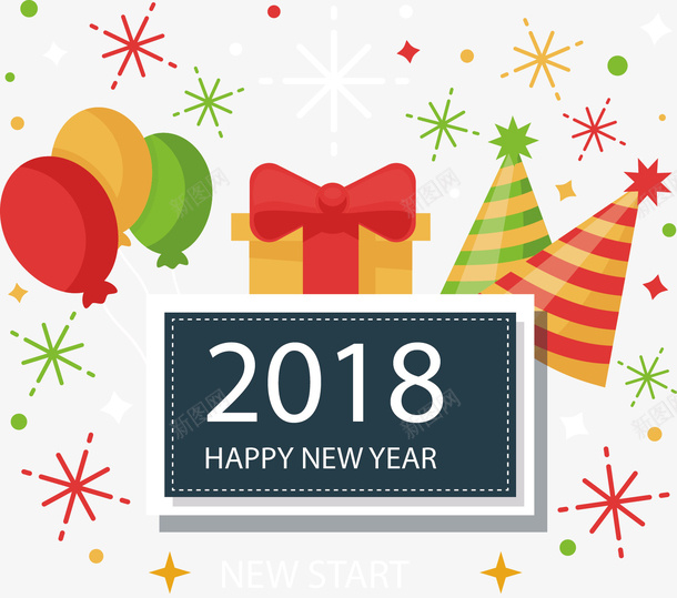 新年快乐祝福语矢量图ai免抠素材_新图网 https://ixintu.com 手绘 气球 礼盒 礼花 祝福语 蝴蝶结 装饰 黑板 矢量图