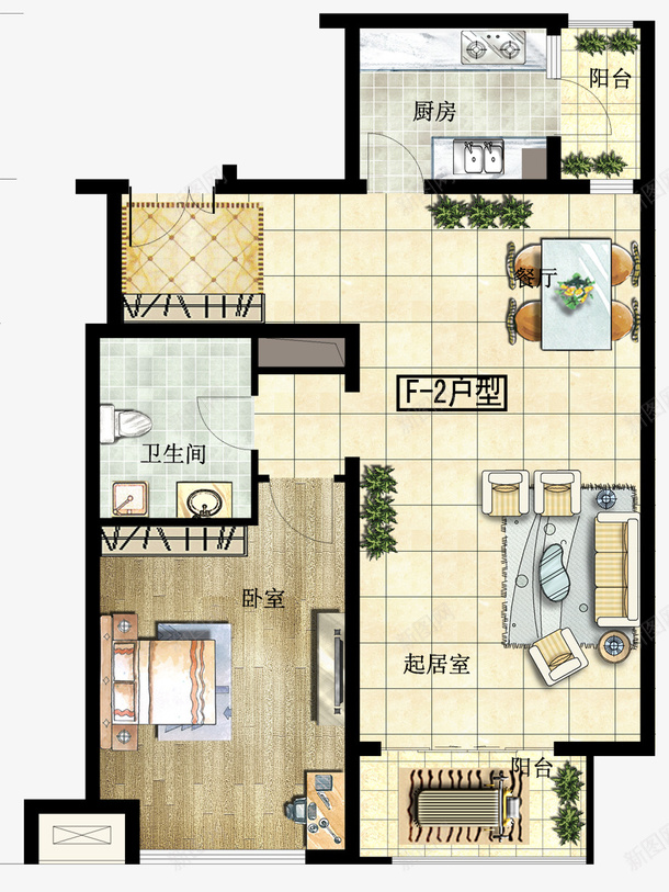 2户型平面户型图psd免抠素材_新图网 https://ixintu.com 2户型 卧室 卫生间 厨房 室内 户型图 效果图 洗手间 装修 装饰 设计