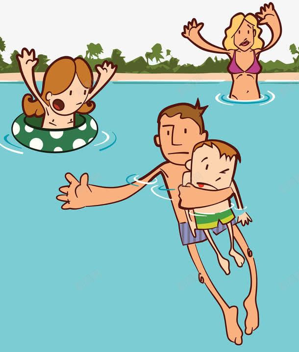 池塘溺水救援png免抠素材_新图网 https://ixintu.com 插画 池塘 溺水 紧急救援
