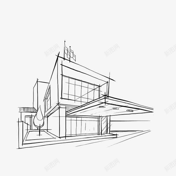 房子手绘线稿png免抠素材_新图网 https://ixintu.com 两层建筑 单线稿 家居简笔画 房子手绘线稿 黑色线条