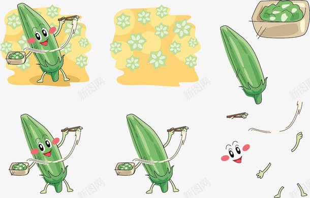 吃面的秋葵表情png免抠素材_新图网 https://ixintu.com 吃面 手绘 秋葵 绿色 表情 青菜