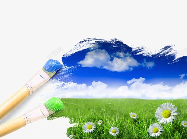 草原美景png免抠素材_新图网 https://ixintu.com 彩色画 笔触色彩 美术艺术宣传图片 背景图片 艺术 草原美景 草地 菊花 雏菊