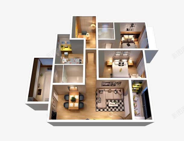四室两厅两卫户型效果图png免抠素材_新图网 https://ixintu.com 3D立体效果大户型图 家居户型 居家户型 户型图 户型效果图 温馨居室