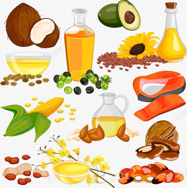 食用油与美食png免抠素材_新图网 https://ixintu.com 卡通食用油 玉米 美食 花生 食用油