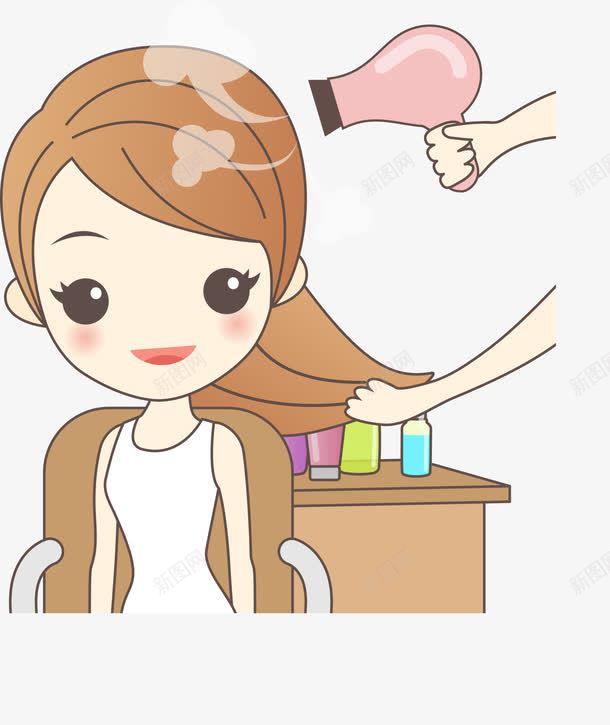 卡通人头发护理女生png免抠素材_新图网 https://ixintu.com 动漫人物头发 卡通女生 吹风机 头发护理 理发店 美丽女孩 装饰图案