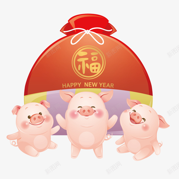 彩色光泽可爱小猪元素矢量图ai免抠素材_新图网 https://ixintu.com 2019 光泽 创意 卡通 可爱 吉祥 小猪 彩色 新年 矢量图 福字 福字书法矢量图 福袋 立体猪