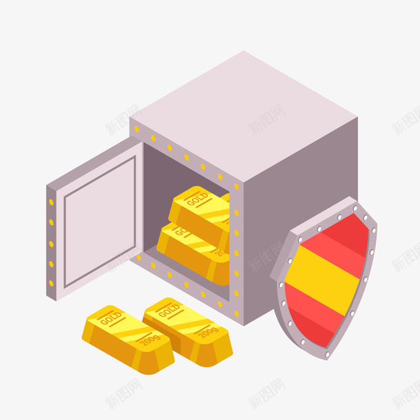 卡通金条保险箱png免抠素材_新图网 https://ixintu.com 保险 保障 卡通 理财 盾牌 财产 金融