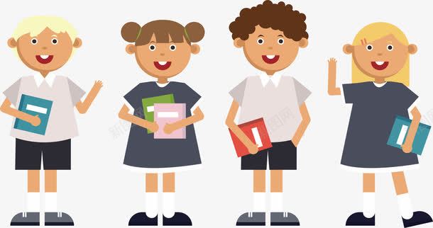 四个可爱的学生png免抠素材_新图网 https://ixintu.com 可爱学生 四个学生 学生 新生入学 矢量png