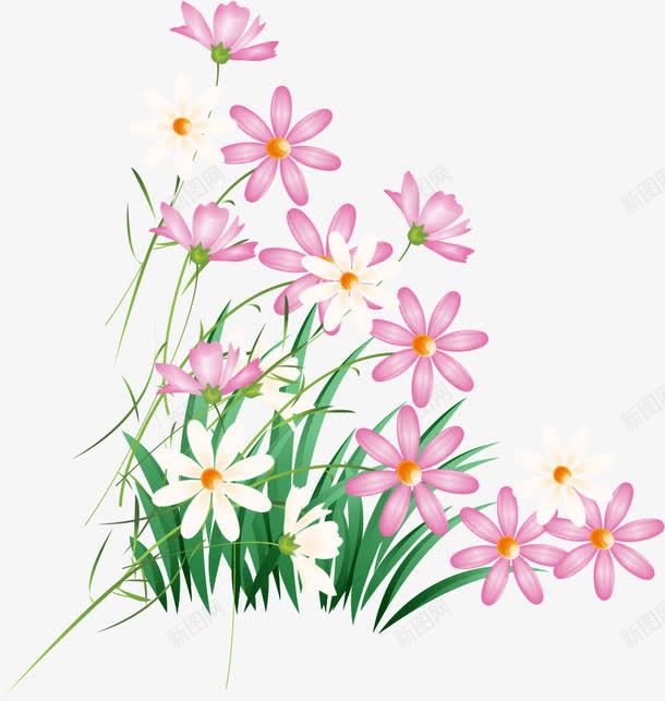 手绘花卉png免抠素材_新图网 https://ixintu.com AI 卡通 手绘 粉色 线条 绿色 绿草 花卉 花朵 花草 鲜花