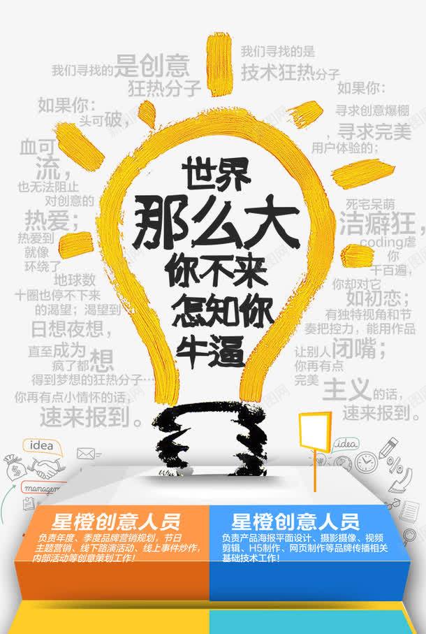 招聘海报png_新图网 https://ixintu.com 世界那么大你不来怎么知道你牛逼 创意广告 招聘海报 灯泡
