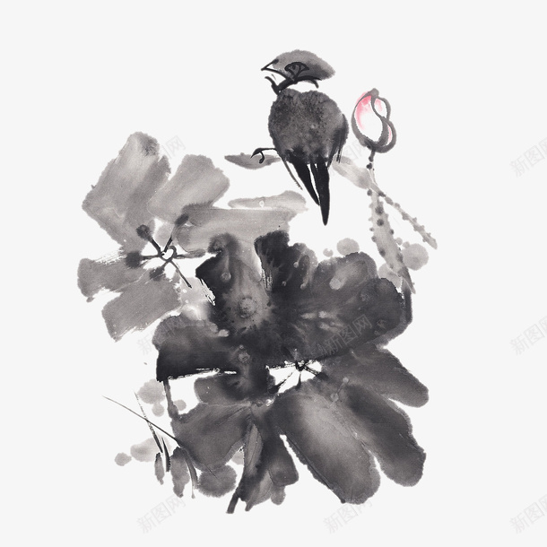 清明节水墨风荷花鸟山水画psd免抠素材_新图网 https://ixintu.com 150DPI 水墨画 水墨风 清明节日 清明节水墨风荷花鸟山水画 清明节海报 荷花鸟