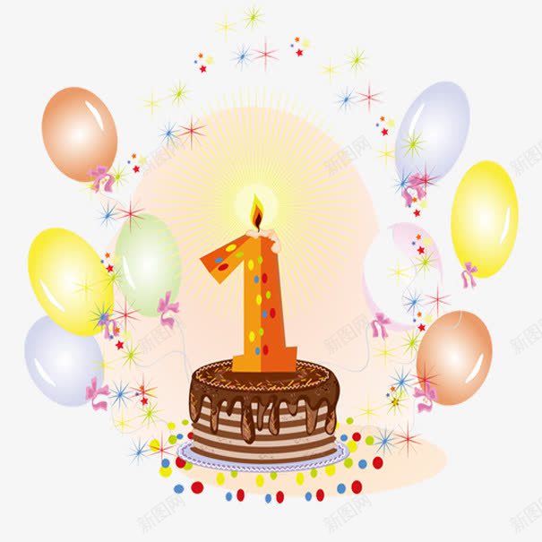 一周年纪念日png免抠素材_新图网 https://ixintu.com 一周年 庆祝 彩带 气球 蛋糕