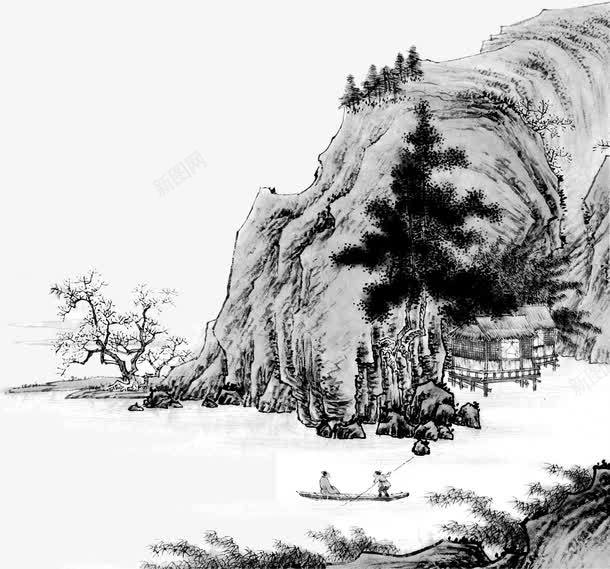 中国风水墨山水png免抠素材_新图网 https://ixintu.com 中国风 中国风水墨山水 山水画 意境 水墨 美