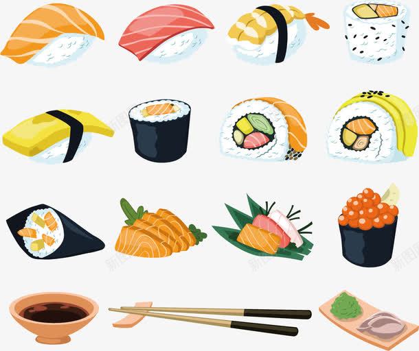 手绘日式料理png免抠素材_新图网 https://ixintu.com 刺身 寿司 手绘 日式料理