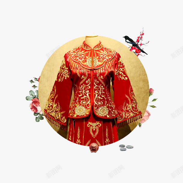 复古中式龙凤褂嫁衣png免抠素材_新图网 https://ixintu.com 中式 凤袍 古装 复古 婚纱 嫁衣 敬酒服 新娘 结婚礼服 龙凤褂