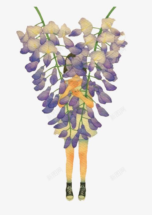 丁香花女孩png免抠素材_新图网 https://ixintu.com 丁香花 卡通手脚 害羞 春天