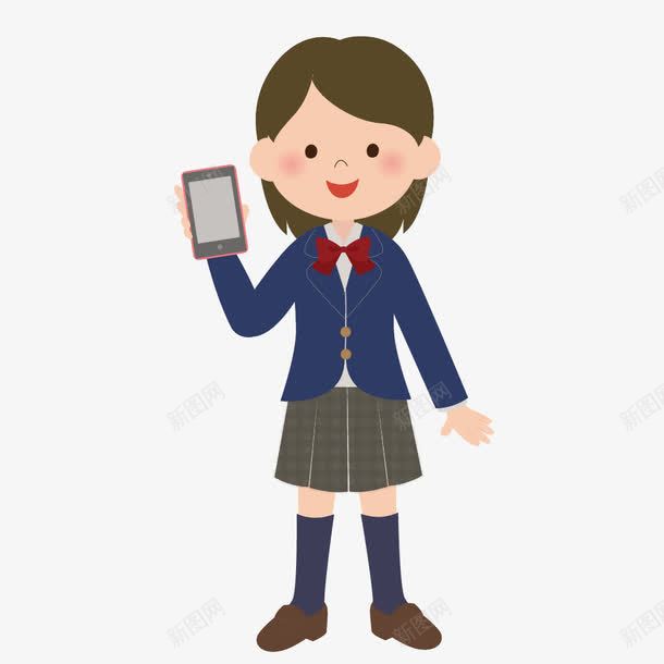 拿手机的女学生卡通图png免抠素材_新图网 https://ixintu.com 女学生 学校 手机 校服 电子产品 短裙 简图