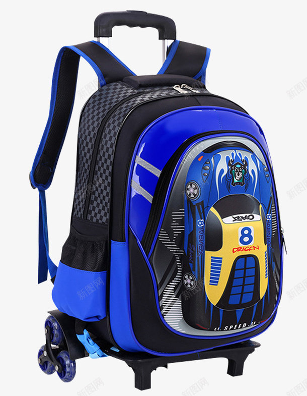 蓝色卡通学生书包png免抠素材_新图网 https://ixintu.com 儿童书包 卡通书包 双肩减负书包 学生书包 拉杆书包 蓝色书包