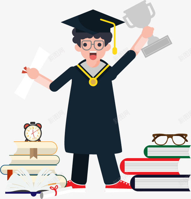 拿奖杯的毕业大学生png免抠素材_新图网 https://ixintu.com 大学生 学位 学士帽 学士服 恭喜毕业 毕业