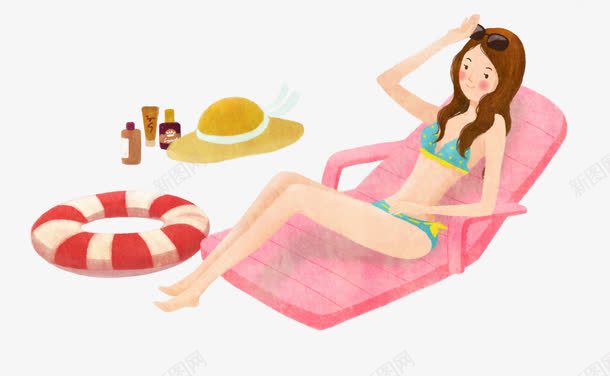 沙滩美女png免抠素材_新图网 https://ixintu.com 卡通 太阳帽 沙滩 游泳圈 美女 防晒霜
