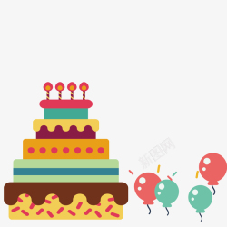 手绘卡通生日蛋糕气球海报素矢量图素材